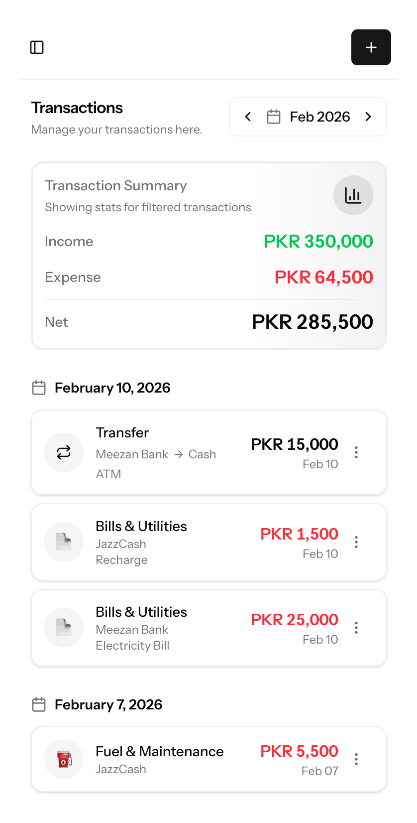 Track & Analyze - Transaction tracking and insights