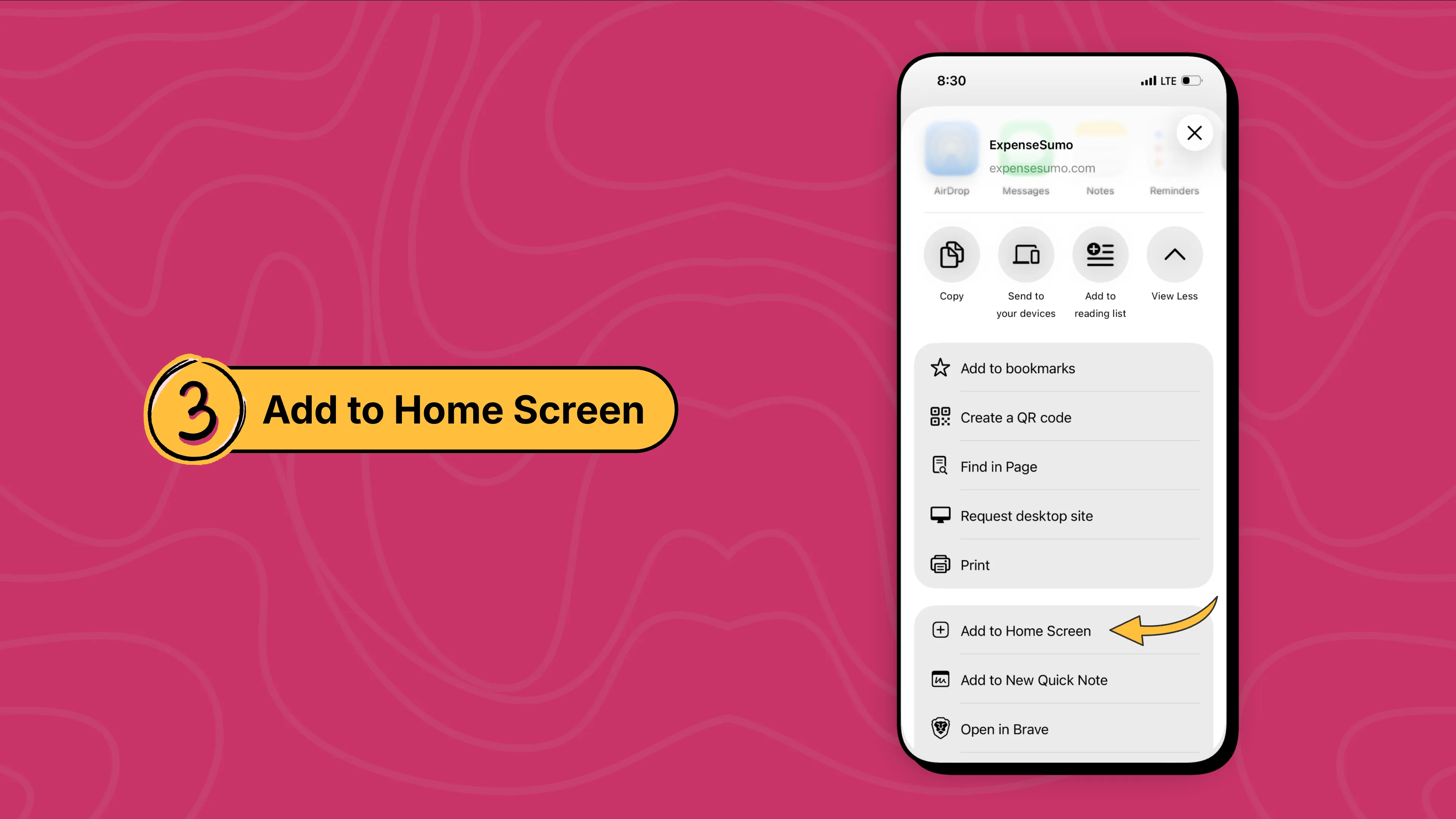 Step 3 - Tap "Add to Home Screen"