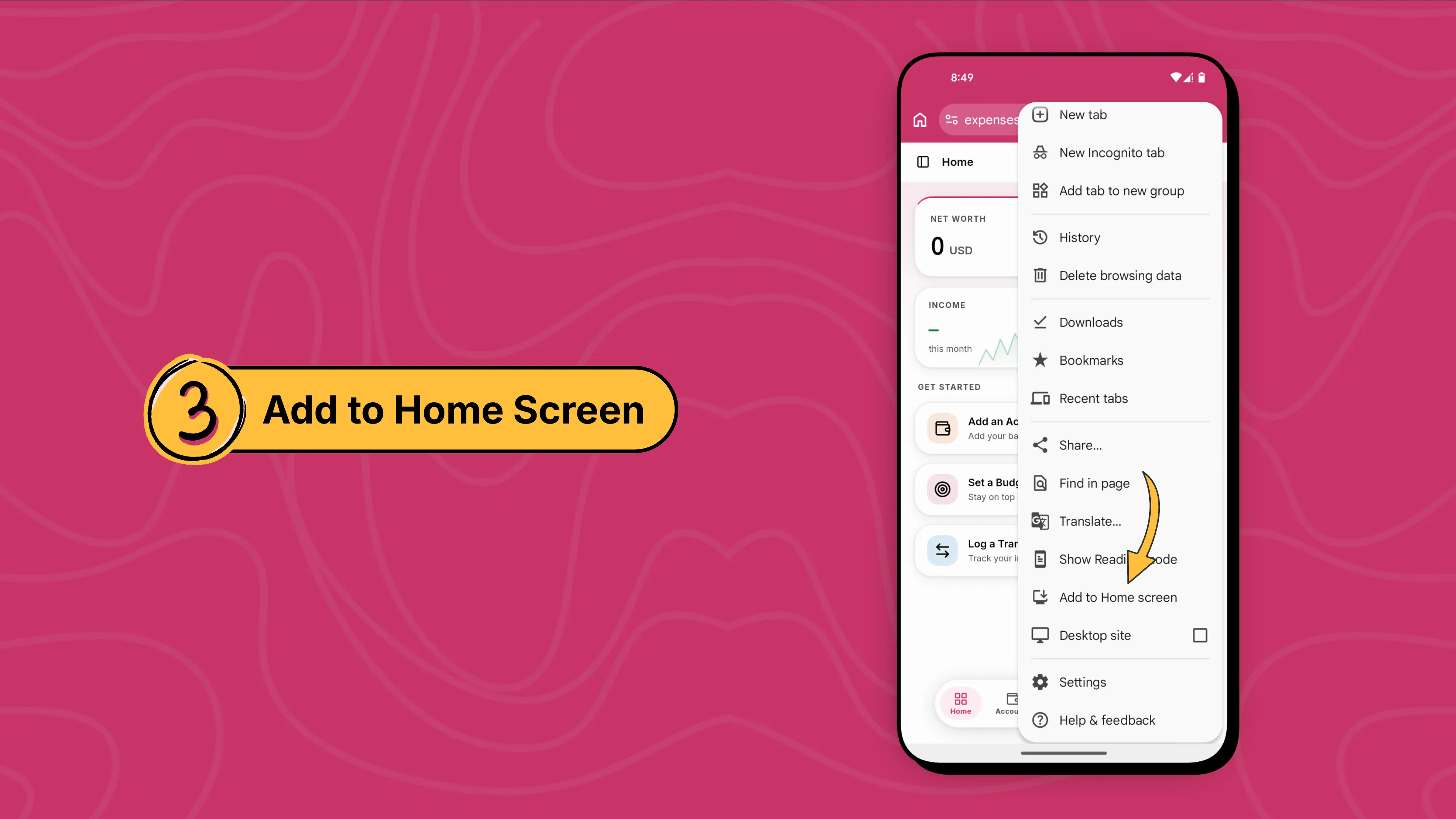 Step 3 - Tap "Add to Home screen"