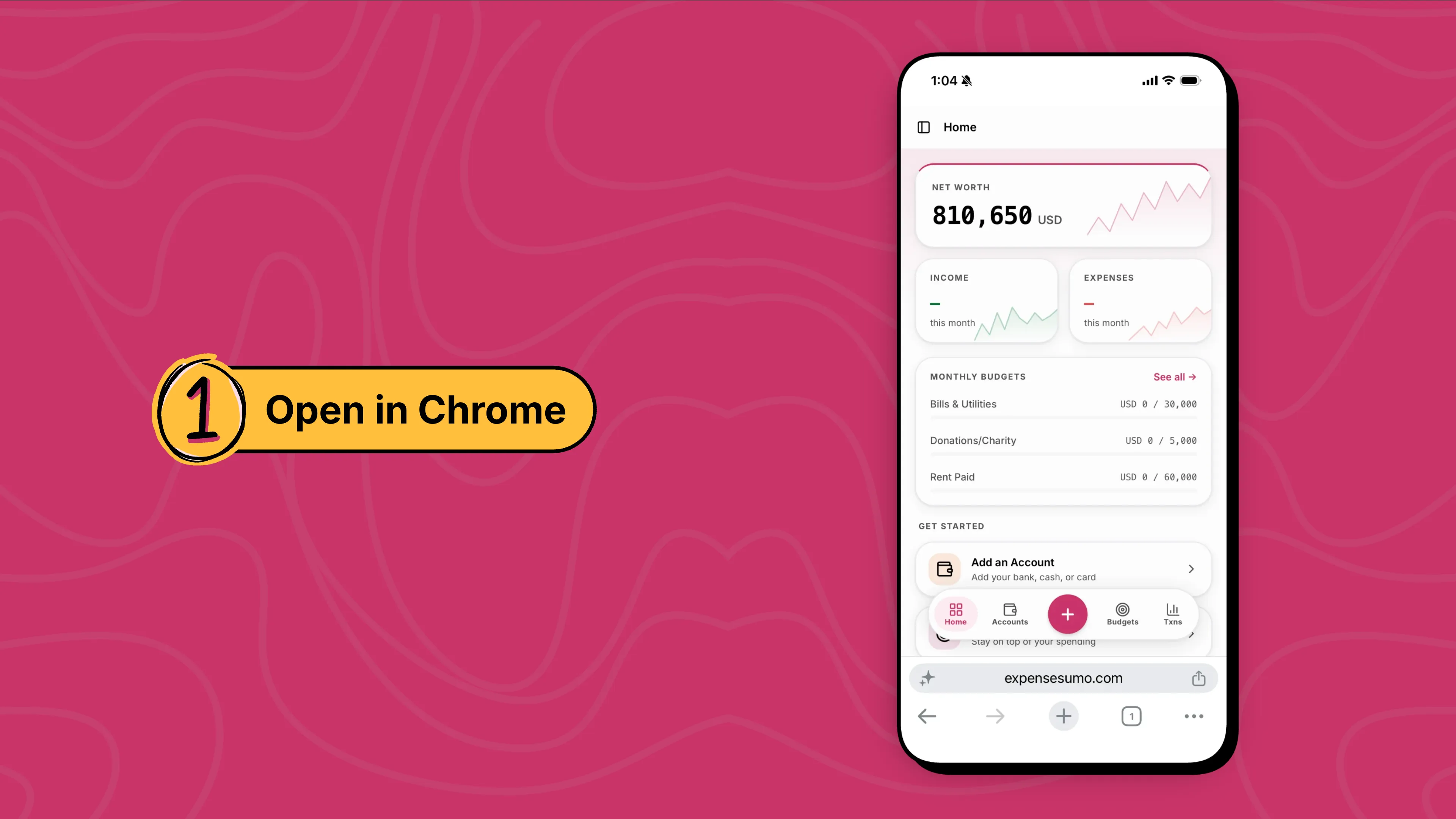 Step 1 - Open ExpenseSumo in iPhone's Chrome