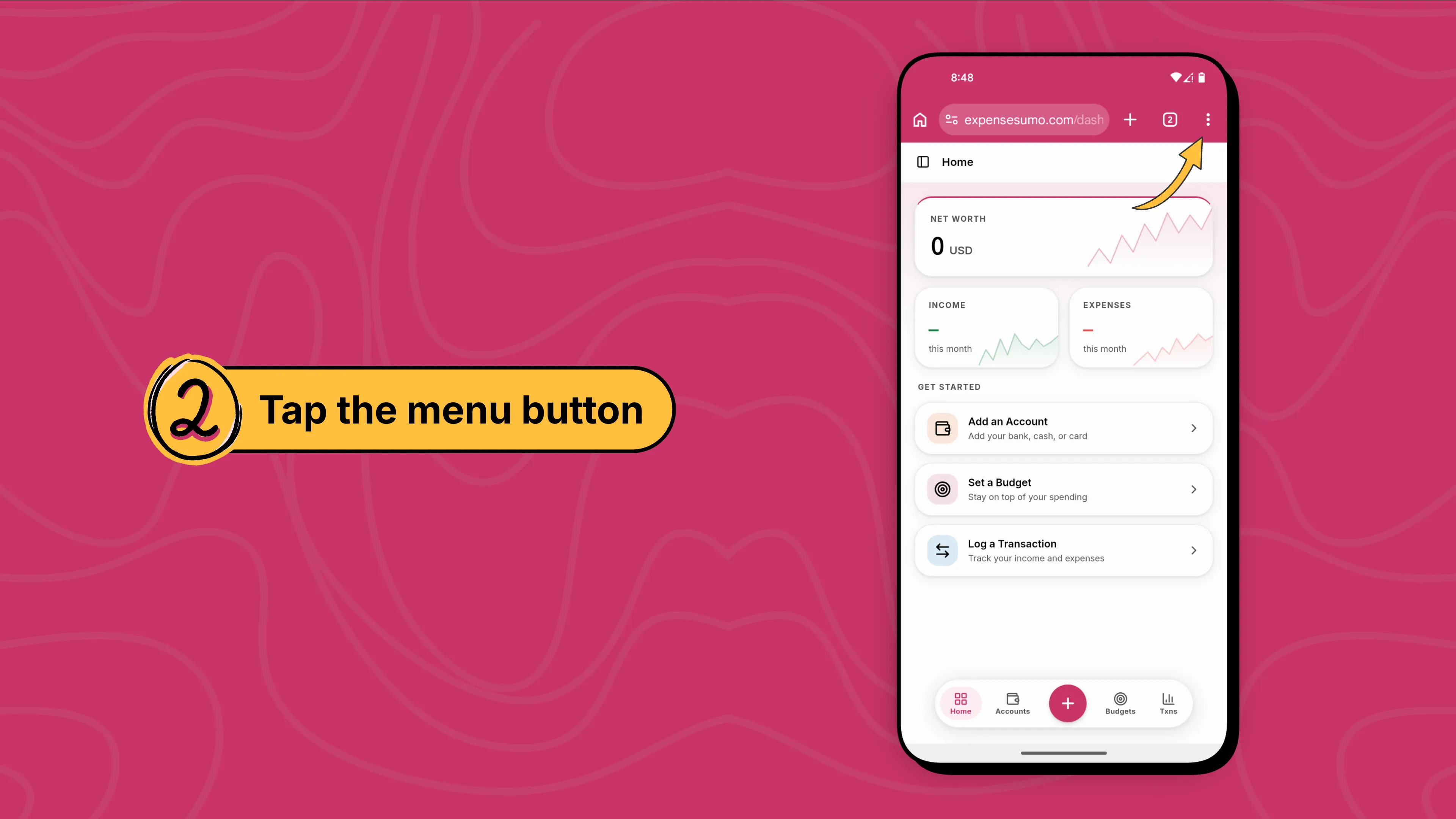 Step 2 - Tap the menu button