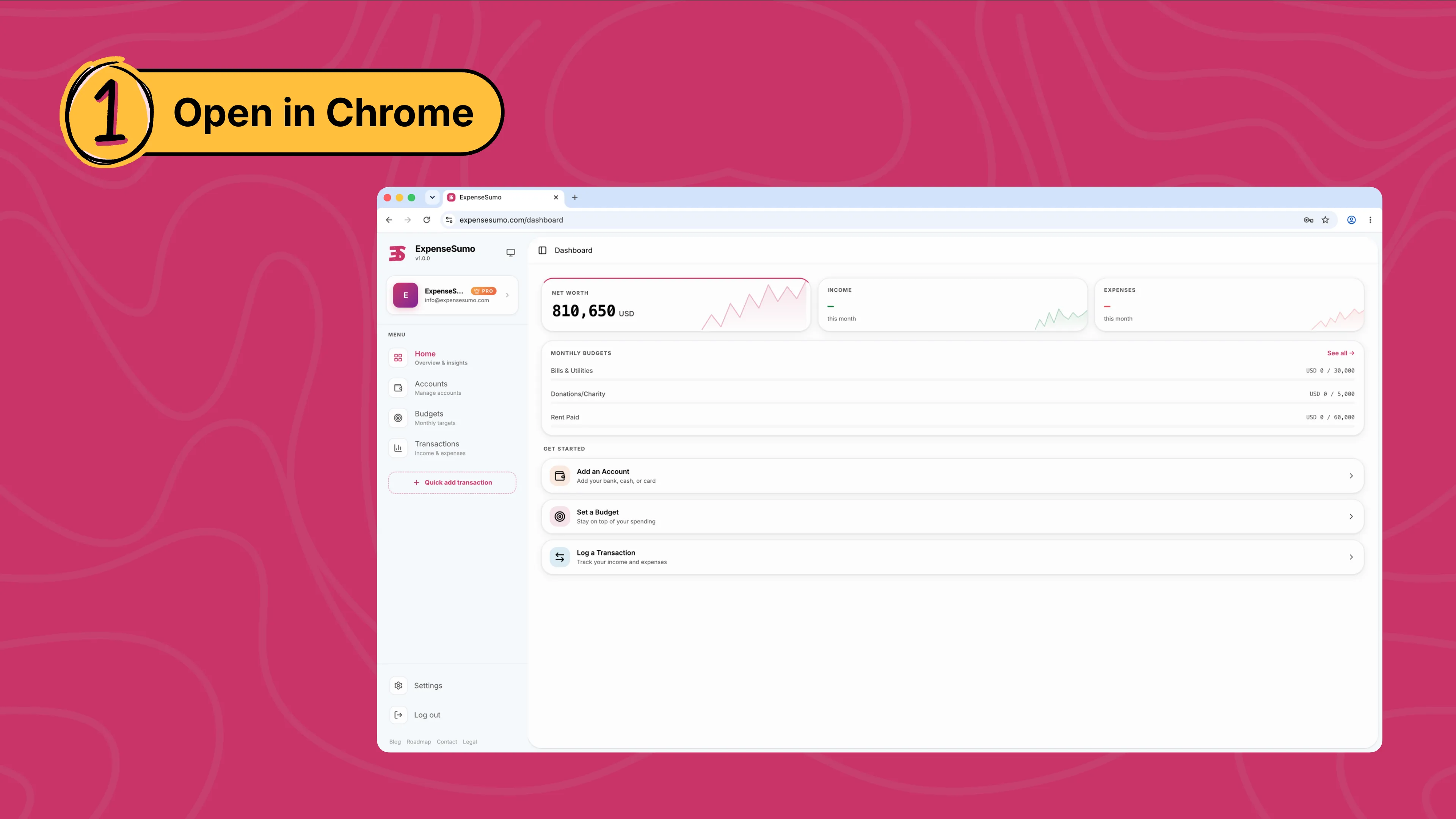 Step 1 - Open ExpenseSumo in Chrome